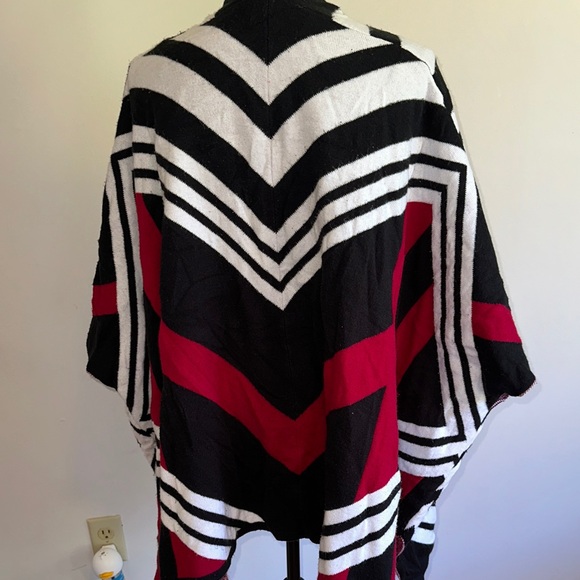 Express Black and Red Striped Poncho - Picture 3 of 4